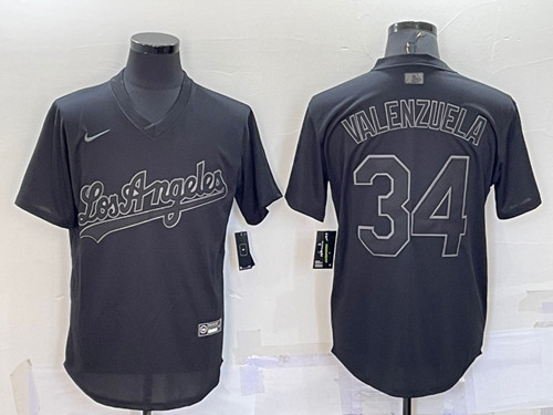 Los Angeles Dodgers #34 Fernando Valenzuela Black Pitch Black Fashion Replica Stitched Jersey - Zenithce