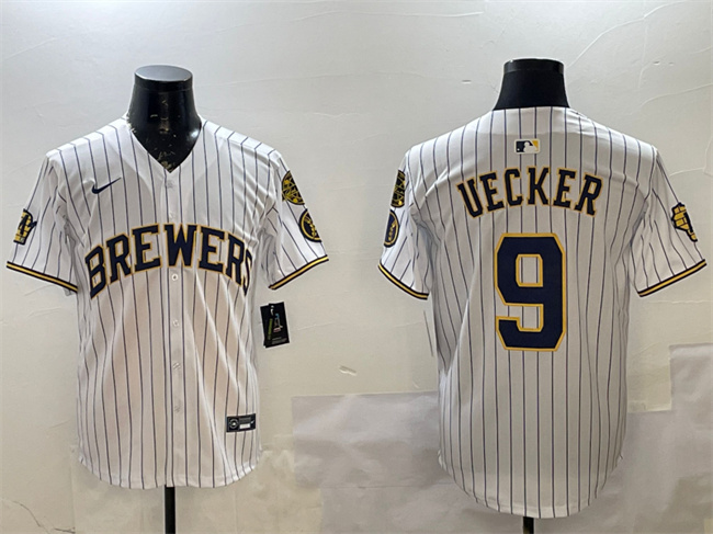 Milwaukee Brewers #9 Bob Uecker White With Home Patch Limited Stitched Jersey - Zenithce