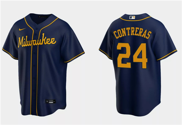 Milwaukee Brewers #24 William Contreras Navy Cool Base Stitched Jersey - Zenithce