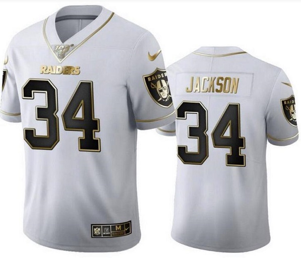 Las Vegas Raiders #34 Bo Jackson White Golden Editon Limited Stitched Jersey - Zenithce