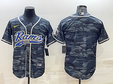 Los Angeles Rams Blank Gray Navy With Patch Cool Base Stitched Baseball Jersey - Zenithce