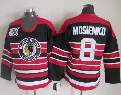 Blackhawks #8 Bill Mosienko Red Black 75TH CCM Stitched Jersey - Zenithce