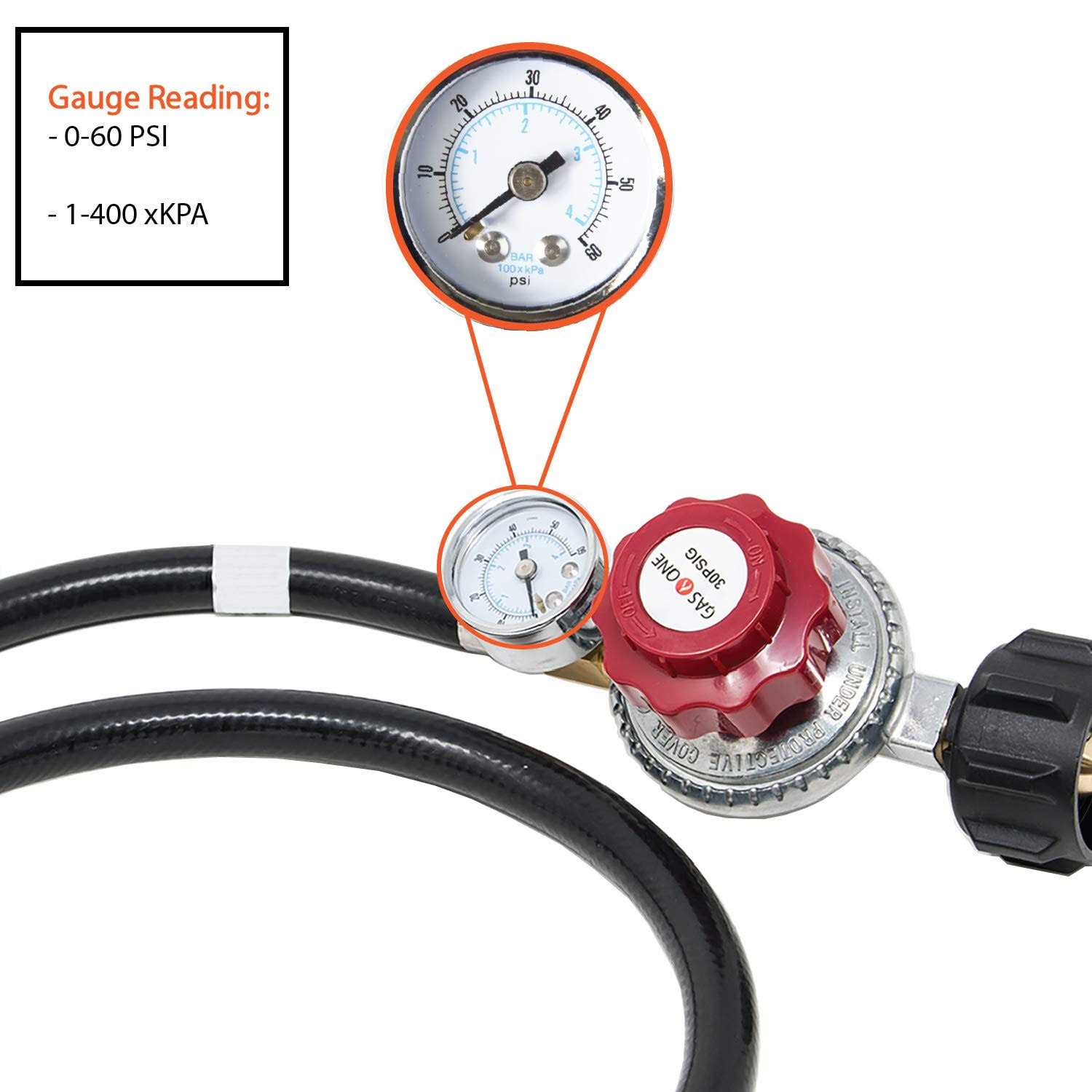 GASONE 4 ft. 0 PSI to 20 PSI High Pressure Propane Regulator Propane Tanks Part and Hose with Red QCC-1 Type Hose - Zenithce