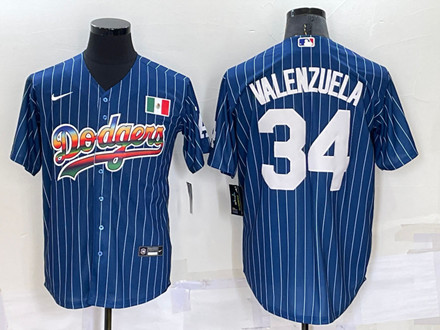 Los Angeles Dodgers #34 Toro Valenzuela Navy Mexico Rainbow Cool Base Stitched Baseball Jersey - Zenithce