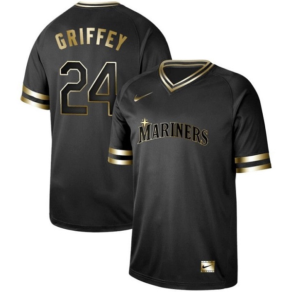 Seattle Mariners #24 Ken Griffey Black Gold Stitched Jersey - Zenithce