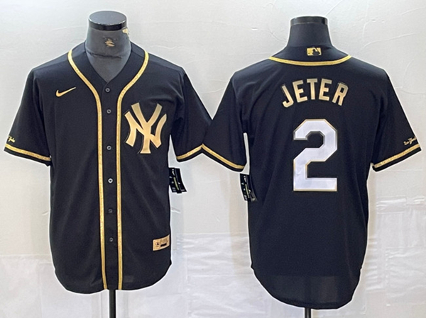 New York Yankees #2 Derek Jeter Black Gold Cool Base Stitched Jersey - Zenithce
