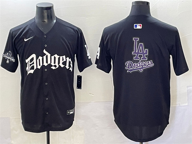 Los Angeles Dodgers Team Big Logo Black 2025 LA Gothic Style With 2024 World Series Champions Patch Vapor Premier Limited Stitched Jersey - Zenithce
