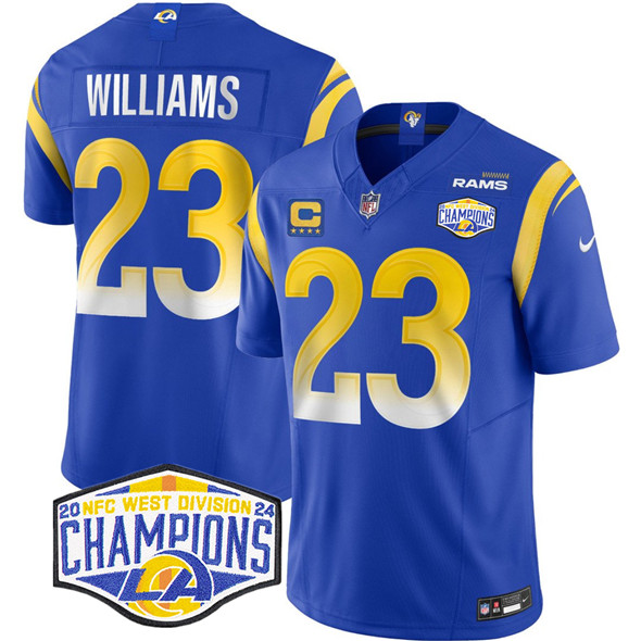 Los Angeles Rams #23 Kyren Williams Blue 2024 NFC West Champions With 4-Star C Patch F.U.S.E. Vapor Untouchable Stitched Jersey - Zenithce