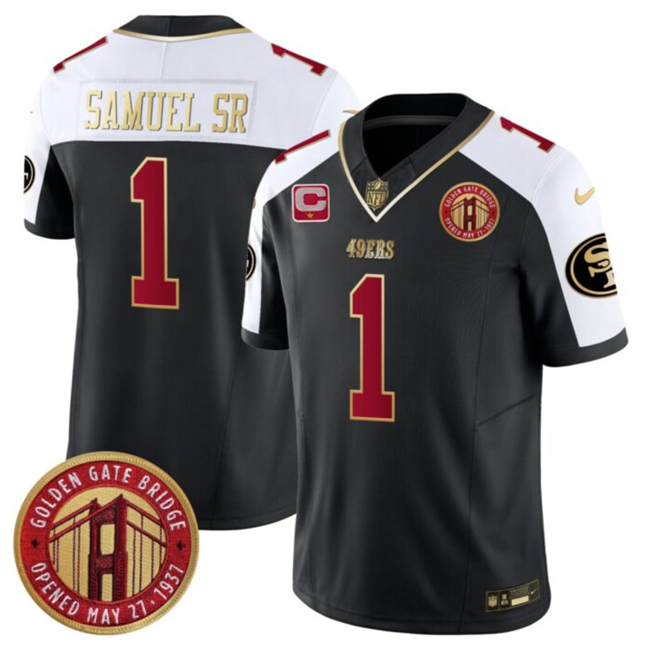 San Francisco 49ers #1 Deebo Samuel Sr. Balck White F.U.S.E. With 1-Star C Patch Golden Gate Bridge Patch Alternate Vapor Limited Stitched Jersey - Zenithce