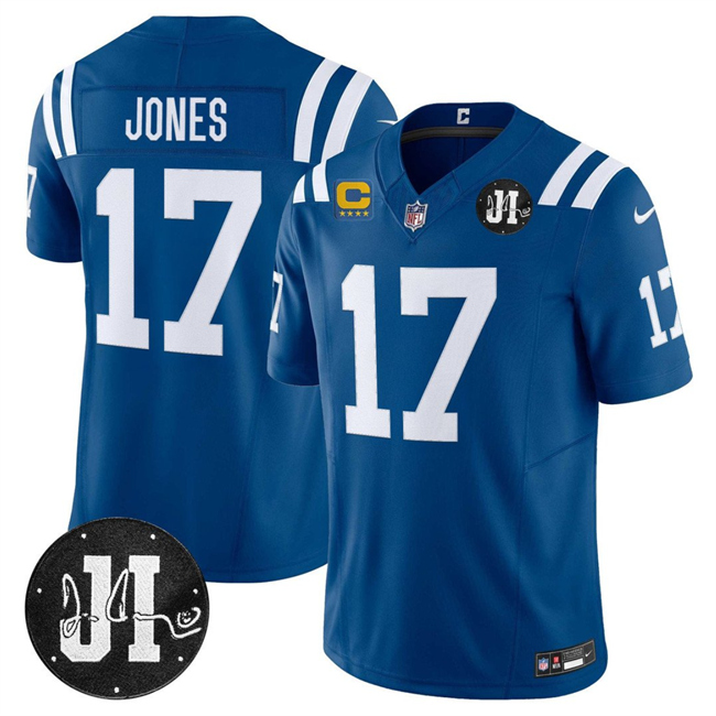 Indianapolis Colts #17 Daniel Jones Blue 2025 F.U.S.E. With 4-Star C Patch And Jim Irsay Patch Vapor Limited Stitched Jersey - Zenithce