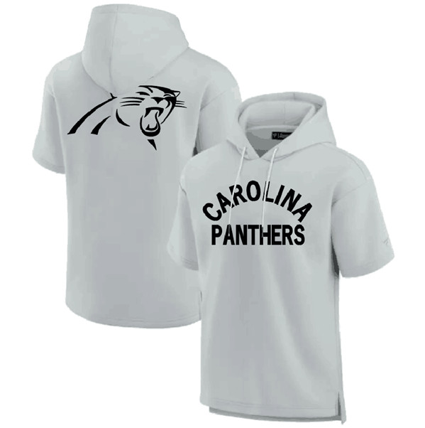 Carolina Panthers Gray Super Soft Fleece Short Sleeve Hoodie - Zenithce