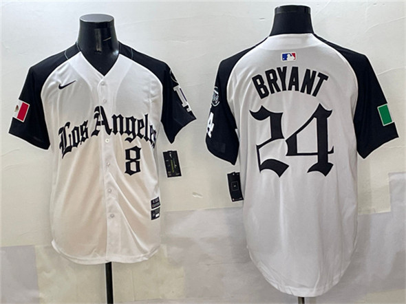 Los Angeles Dodgers Front #8 Back #24 Kobe Bryant White Black Mexico 2025 LA Gothic Style With Fernando Patch Vapor Premier Limited Stitched Jersey - Zenithce