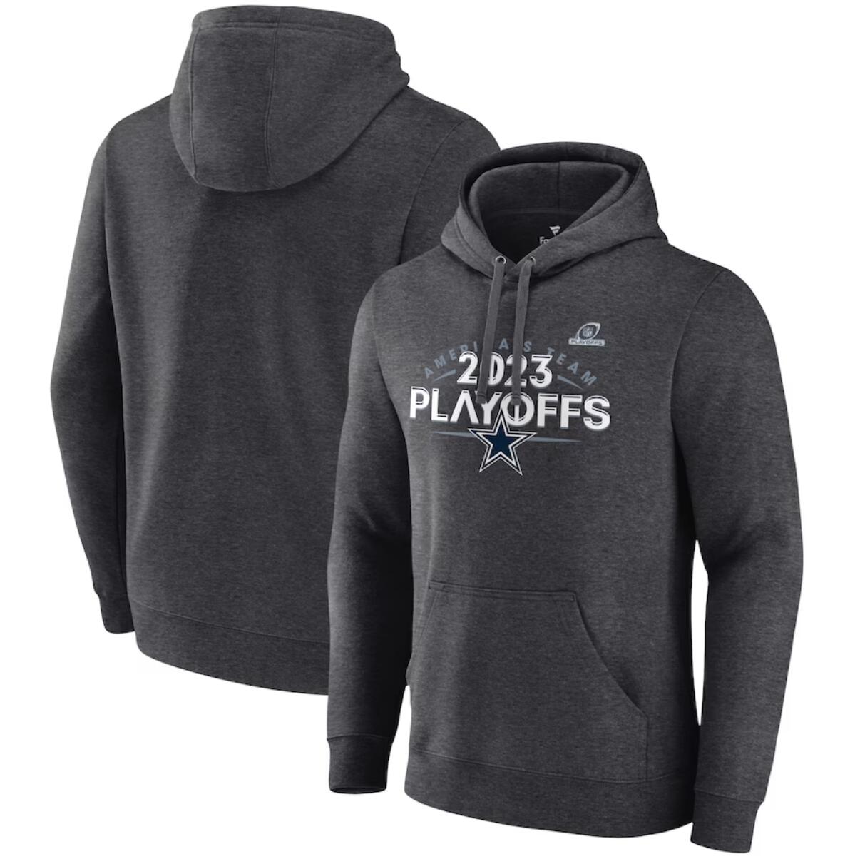 Dallas Cowboys Heather Charcoal 2023 Playoffs Fleece Pullover Hoodie - Zenithce