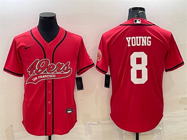San Francisco 49ers #8 Steve Young Red With Patch Cool Base Stitched Baseball Jersey - Zenithce
