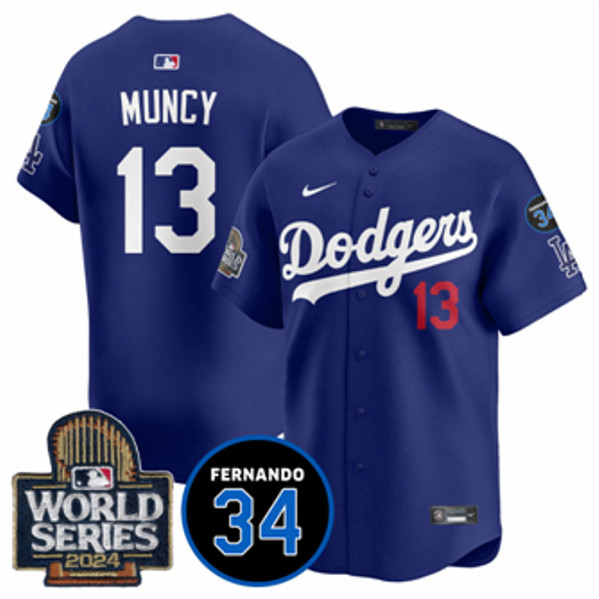 Los Angeles Dodgers #13 Max Muncy Royal 2024 World Series With Fernando Memorial Patch Alternate Limited Stitched Jersey - Zenithce