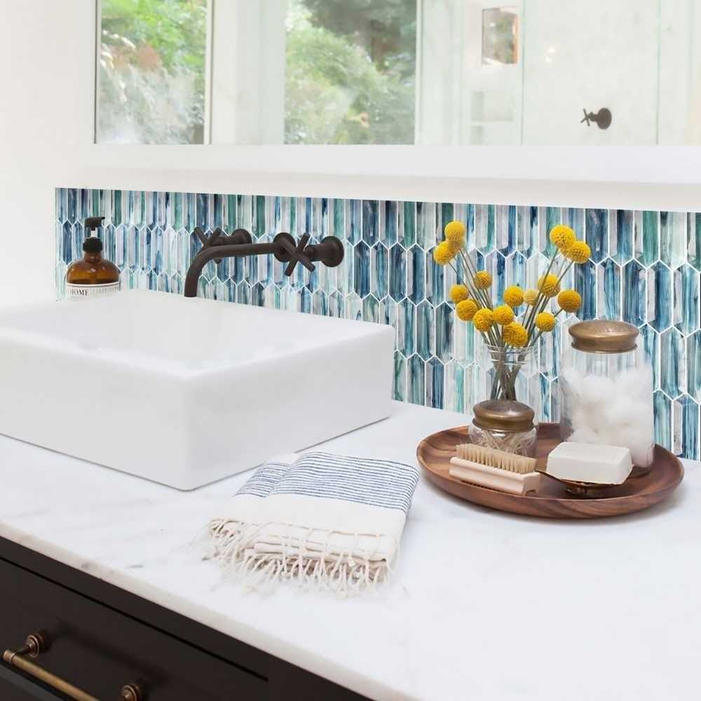 The Tile Life Seaglass Picket 14 X 12 Glass Mosaic Wall Tile - Zenithce