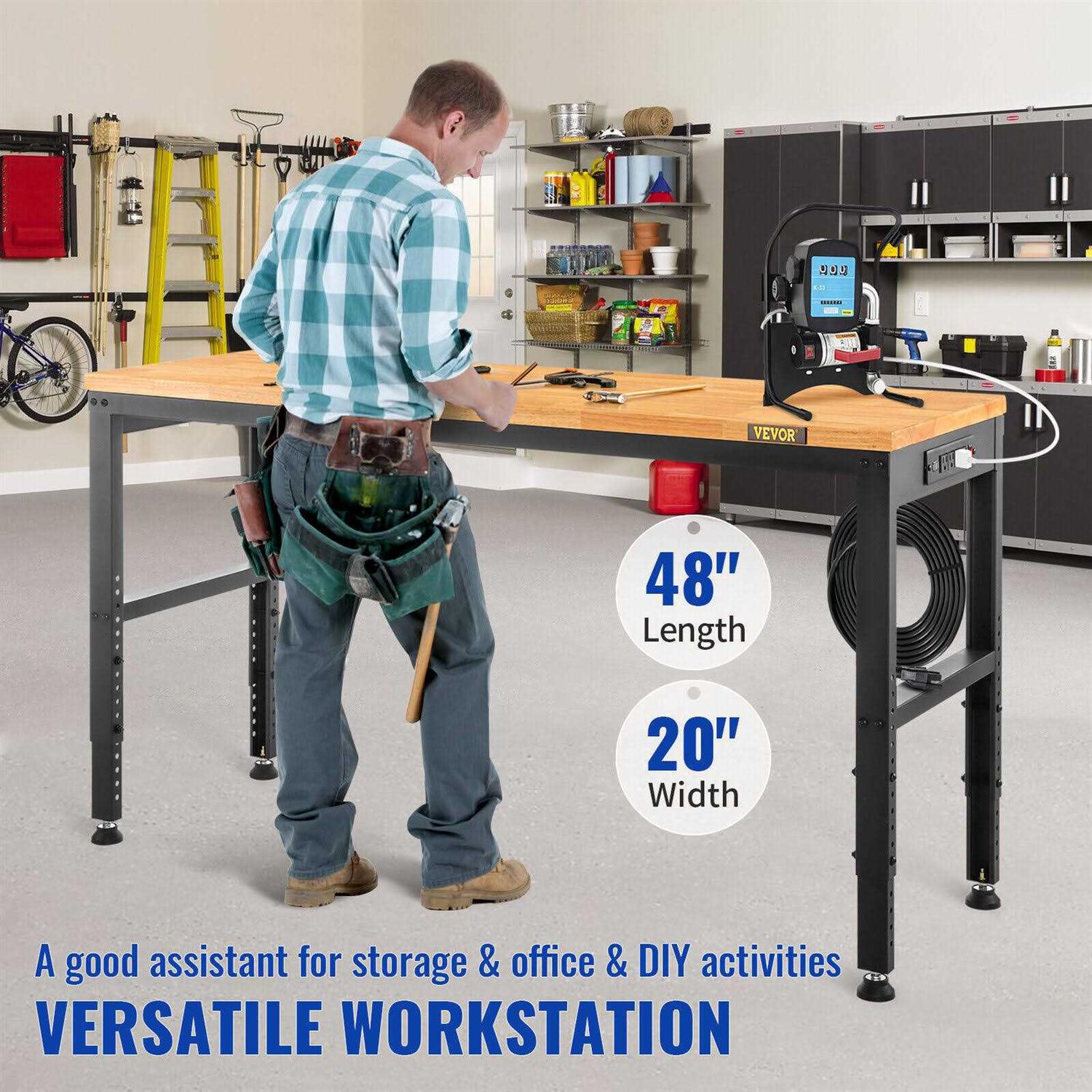 VEVOR Workbench Adjustable Height 20 Garage Table w - Zenithce