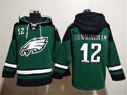 Philadelphia Eagles #12 Randall Cunningham Green Lace-Up Pullover Hoodie - Zenithce