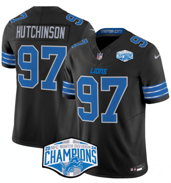 Detroit Lions #97 Aidan Hutchinson Black 2024 NFC North Champions F.U.S.E. Vapor Limited Stitched Jersey - Zenithce