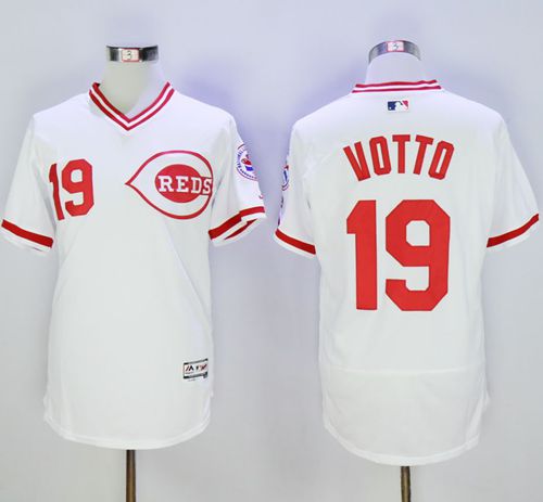 Reds #19 Joey Votto White Flexbase Authentic Collection Cooperstown Stitched Jersey - Zenithce