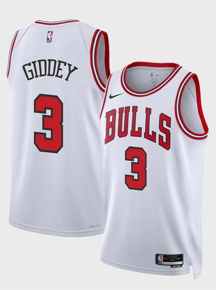 Chicago Bulls #3 Josh Giddey White Association Edition Stitched Jersey - Zenithce