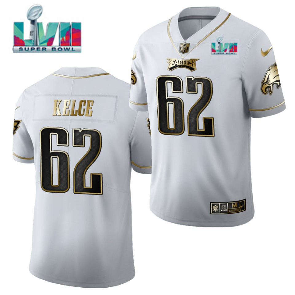 Philadelphia Eagles #62 Jason Kelce White Golden Super Bowl LVII Patch Limited Stitched Jersey - Zenithce