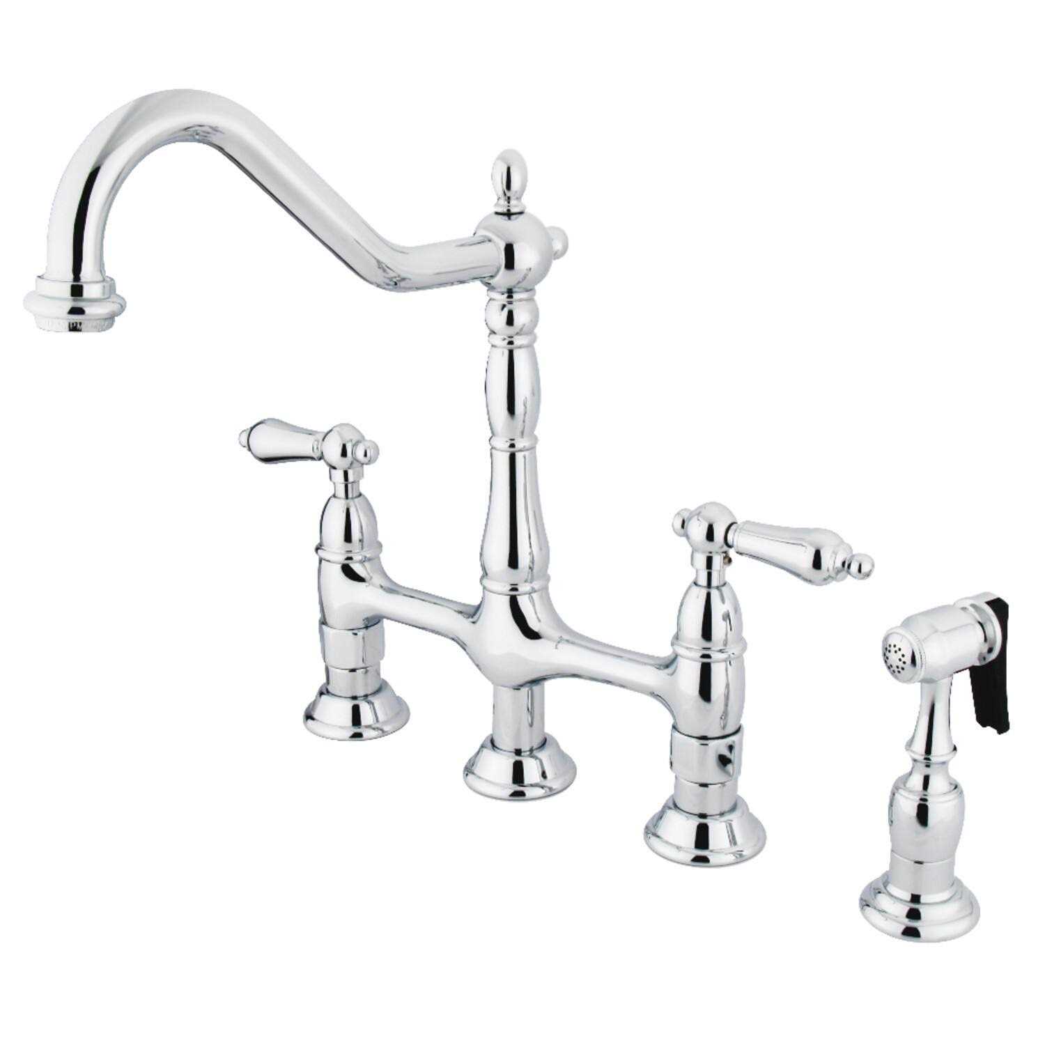 Kingston Brass Heritage Bridge Kitchen Faucet with Brass Sprayer KS1278PXBS - Zenithce