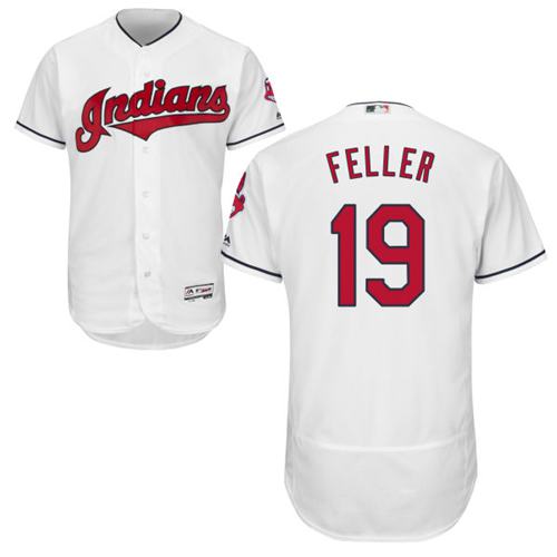 Indians #19 Bob Feller White Flexbase Authentic Collection Stitched Jersey - Zenithce