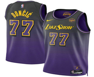Los Angeles Lakers #77 Luka Doncic Purple 2025 City Edition Swingman Sponsor Stitched Jersey - Zenithce