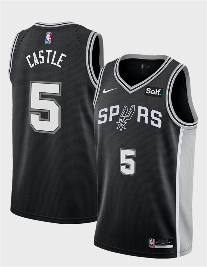 San Antonio Spurs #5 Stephon Castle Black Stitched Jersey - Zenithce