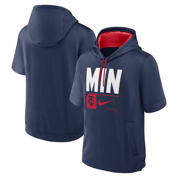 Minnesota Twins Navy Tri Code Lockup Short Sleeve Pullover Hoodie - Zenithce