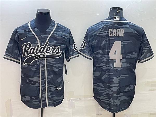Las Vegas Raiders #4 Derek Carr Gray Camo With Patch Cool Base Stitched Baseball Jersey - Zenithce
