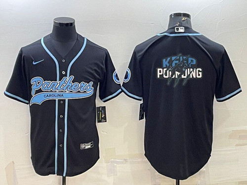 Carolina Panthers Black Team Big Logo With Patch Cool Base Stitched Baseball Jersey - Zenithce