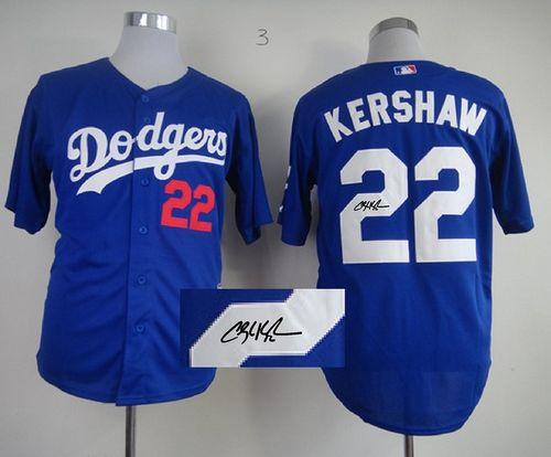 Dodgers #22 Clayton Kershaw Blue Cool Base Autographed Stitched Jersey - Zenithce