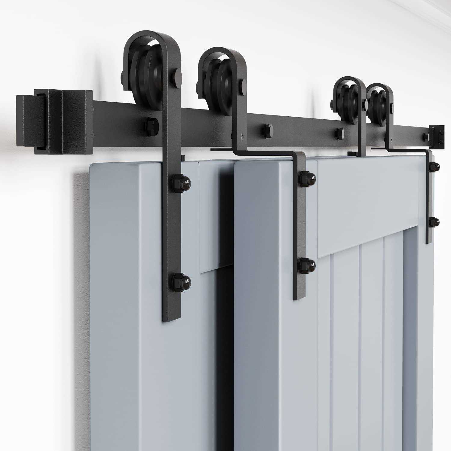 WINSOON Single Track Bypass Barn Door Hardware Double Doors Kit - Zenithce
