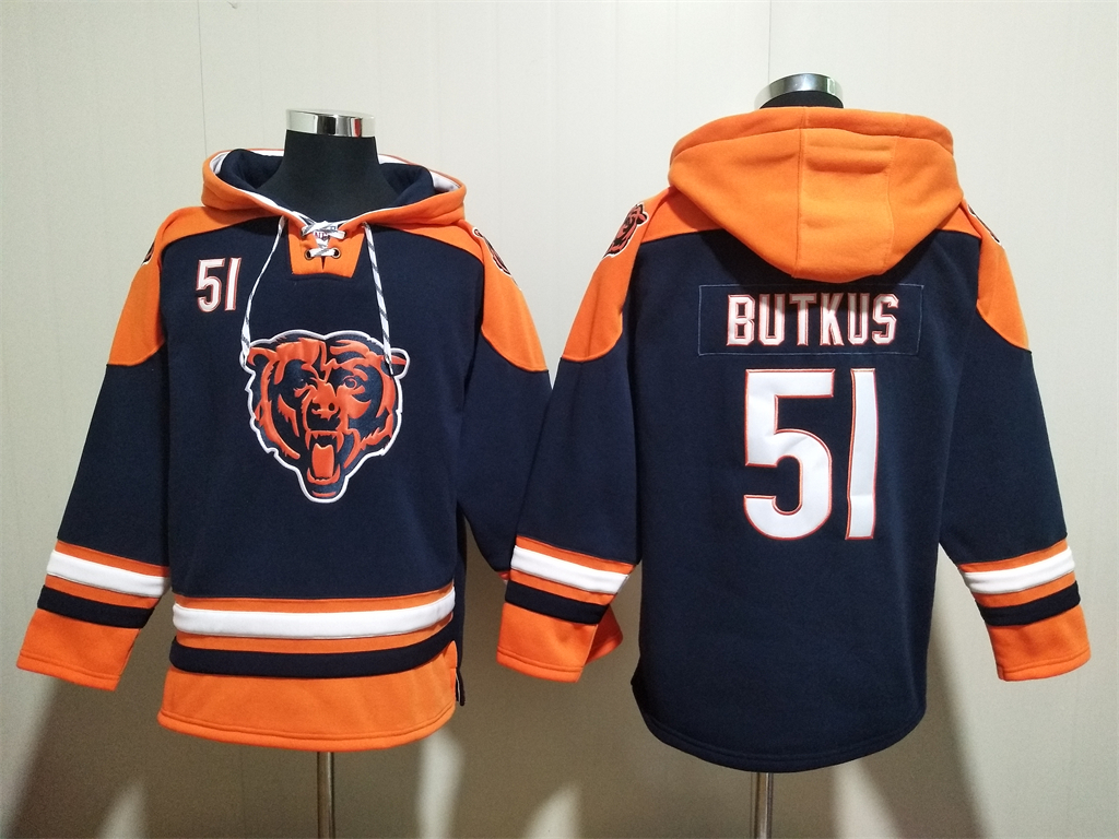 Chicago Bears #51 Dick Butkus Navy Ageless Must-Have Lace-Up Pullover Hoodie - Zenithce