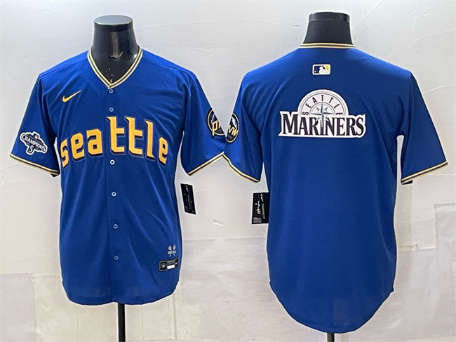 Seattle Mariners Team Big Logo Royal With 2025 AL West Division Champions Patch City Connect Limited Stitched Jersey - Zenithce