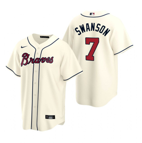Atlanta Braves #7 Dansby Swanson Cream Cool Base Stitched Jersey - Zenithce