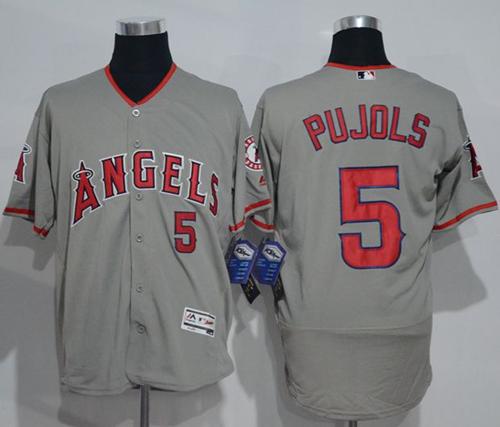 Angels Of Anaheim #5 Albert Pujols Grey Flexbase Authentic Collection Stitched Jersey - Zenithce
