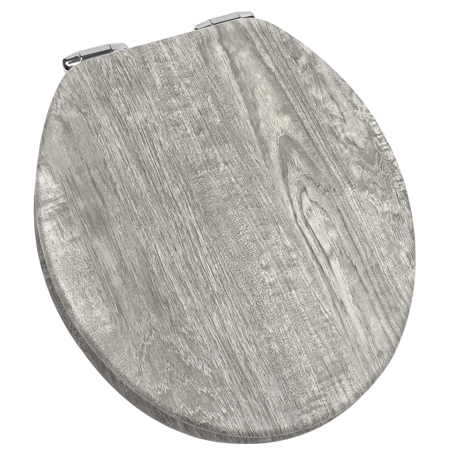 HOME + SOLUTIONS Round Distressed Wood Closed Front Toilet Seat - Zenithce