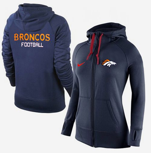 Women's Nike Denver Broncos Full-Zip Performance Hoodie Dark Blue - Zenithce