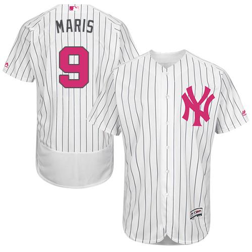 Yankees #9 Roger Maris White Strip Flexbase Authentic Collection 2016 Mother's Day Stitched Jersey - Zenithce