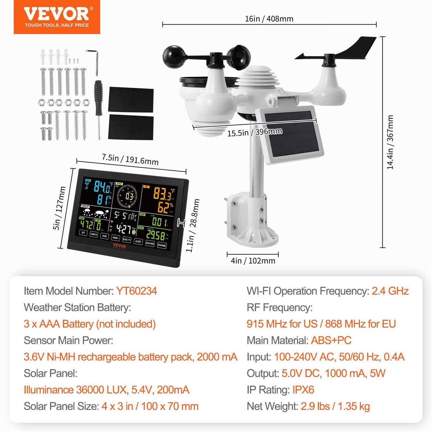 VEVOR 7-in-1 Wi-Fi Weather Station 7.5 in Color Display - Zenithce