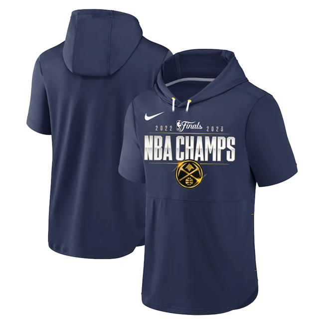 Denver Nuggets Navy Champions Performance Short Sleeve Pullover Hoodie - Zenithce