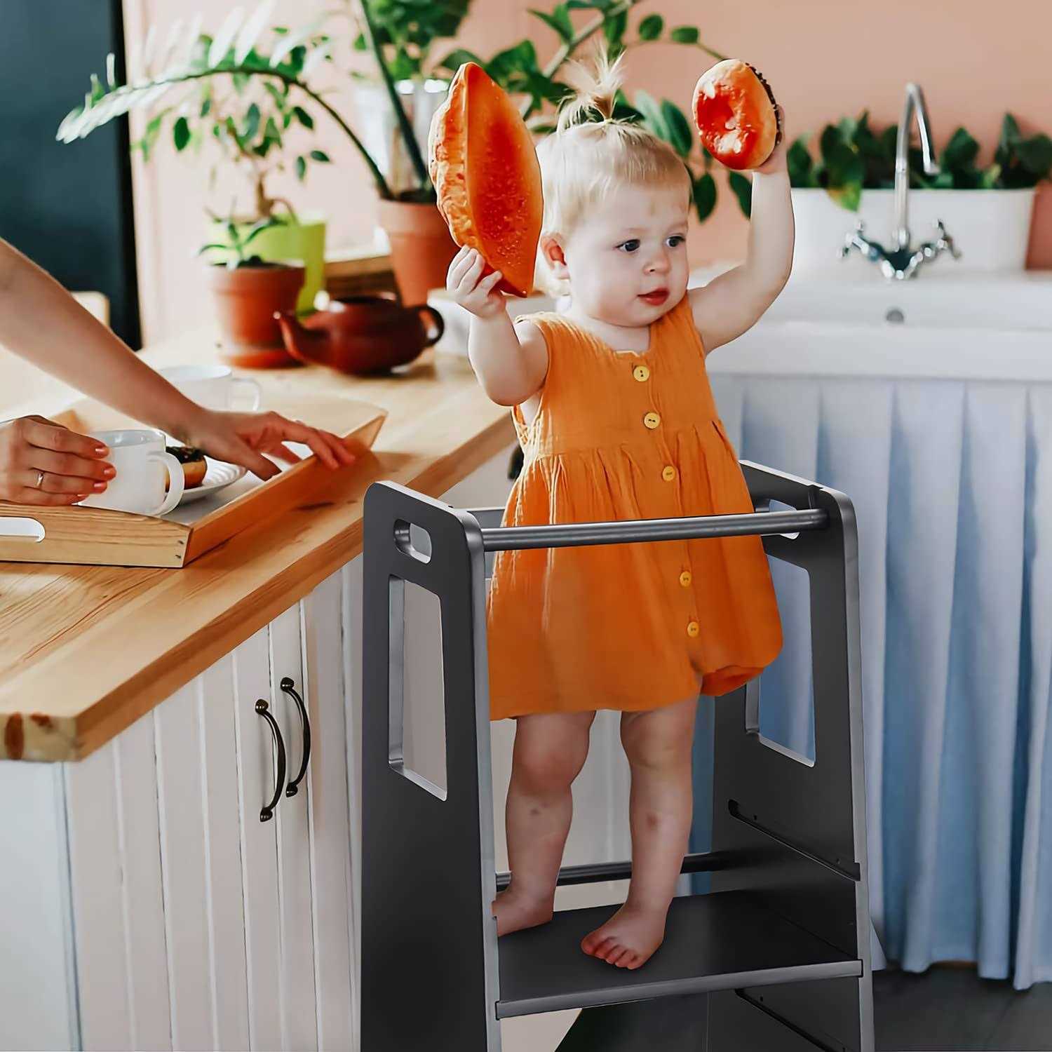homye Kid’s Wooden Kitchen Step Stool Adjustable Platform Standing Tower - Zenithce