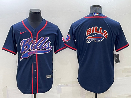 Buffalo Bills Navy Team Big Logo With Patch Cool Base Stitched Baseball Jersey - Zenithce