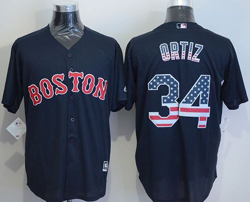 Red Sox #34 David Ortiz Navy Blue USA Flag Fashion Stitched Jersey - Zenithce