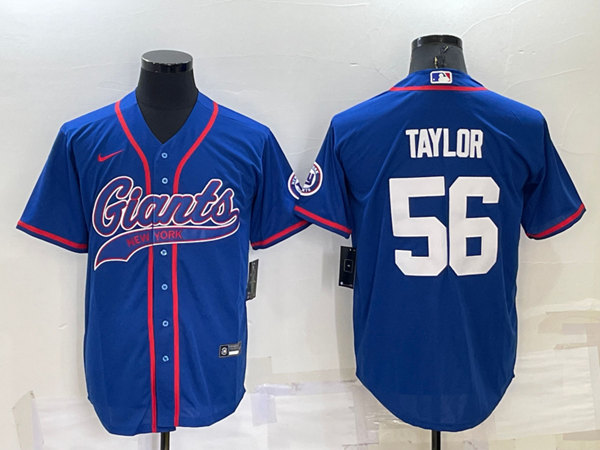 New York Giants #56 Lawrence Taylor Blue Cool Base Stitched Baseball Jersey - Zenithce