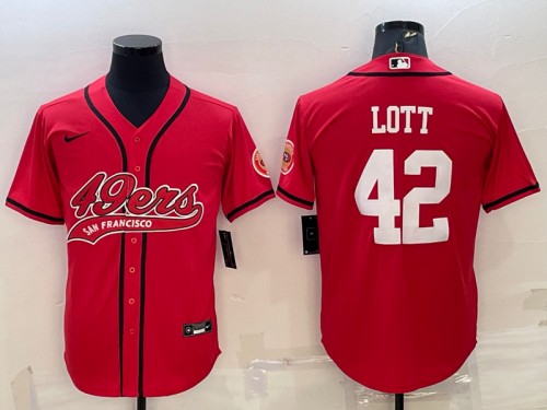 San Francisco 49ers #42 Ronnie Lott Red With Patch Cool Base Stitched Baseball Jersey - Zenithce