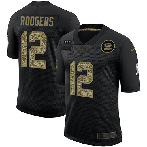 Green Bay Packers #12 Aaron Rodgers 2020 Black Camo Salute To Service Limited Stitched Jersey - Zenithce